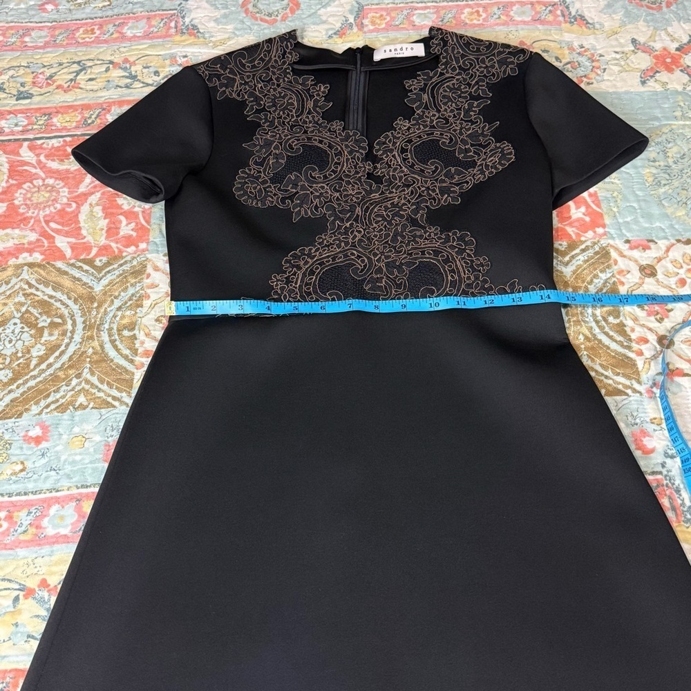 Sandro Black Dress with Embroidery R4937H-20 size Small Preppy Quiet Luxury - Picture 10 of 16